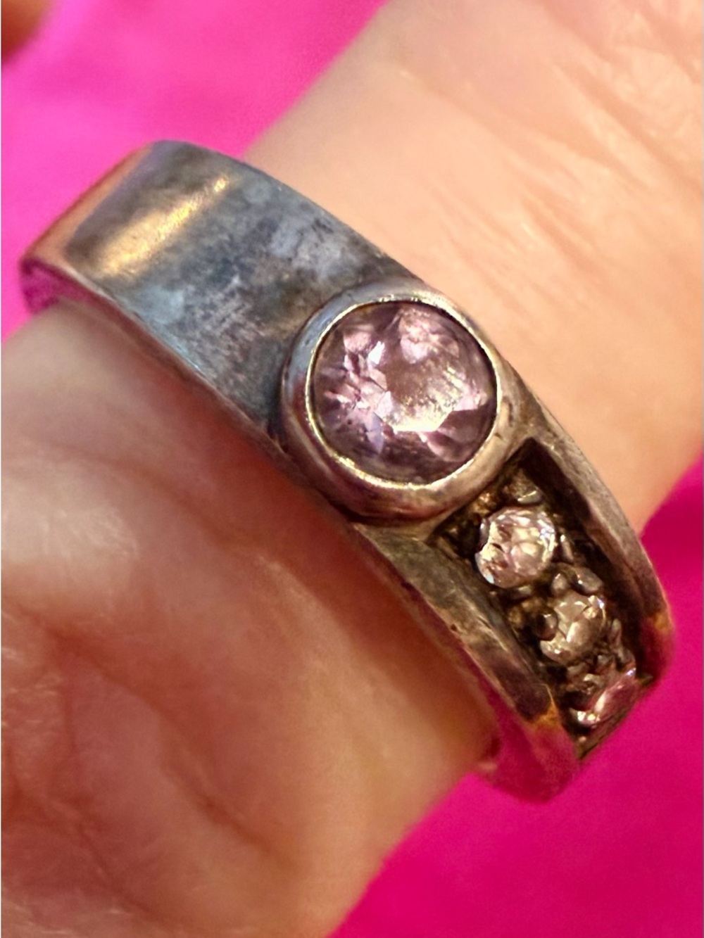 .925 Silver Ring with Amethyst Gemstone and Accent CZ Stones